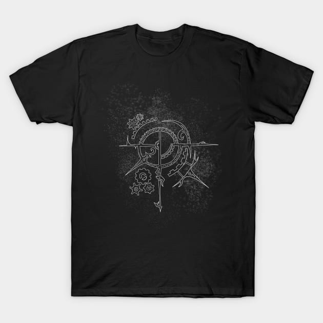 Steampunk Motif - White on Black T-Shirt by SuspendedDreams